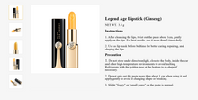 Load image into Gallery viewer, Legend Age Lipstick (Ginseng) | Anti-aging | Coloring | Repairing Lips with PANAX Ginseng root extracts and PANAX Ginseng Tissue Culture / Instructions
