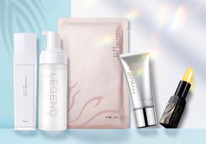 Legend Age Whitening Sunscreen, Emulsion Spray, Cleansing Mousse, Advanced Hydrating Mask & Lipstick, safe to use for all skin types