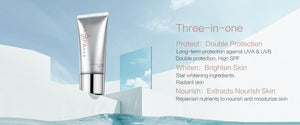 Legend Age Whitening Sunscreen is a 3 in 1 product: (high SPF 50+, PA+++ ) double protection sunblock, brighten and nourish skin